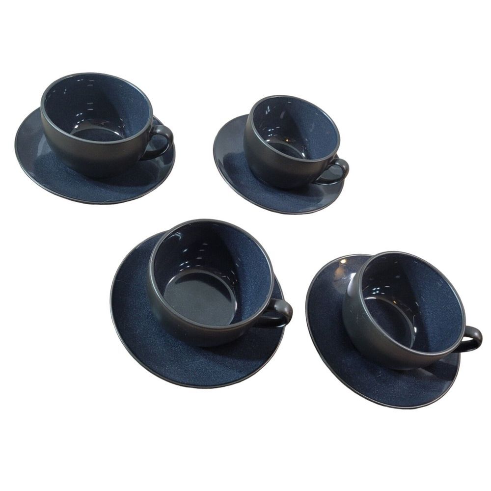 Caban Speckled‎ Blue Gray Coffee Cup and Saucer Set of 4